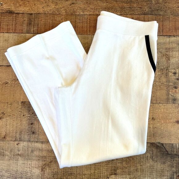 Lauren Ralph Lauren White Knit Pants Pull On Black Trim Straight Leg - Picture 6 of 6